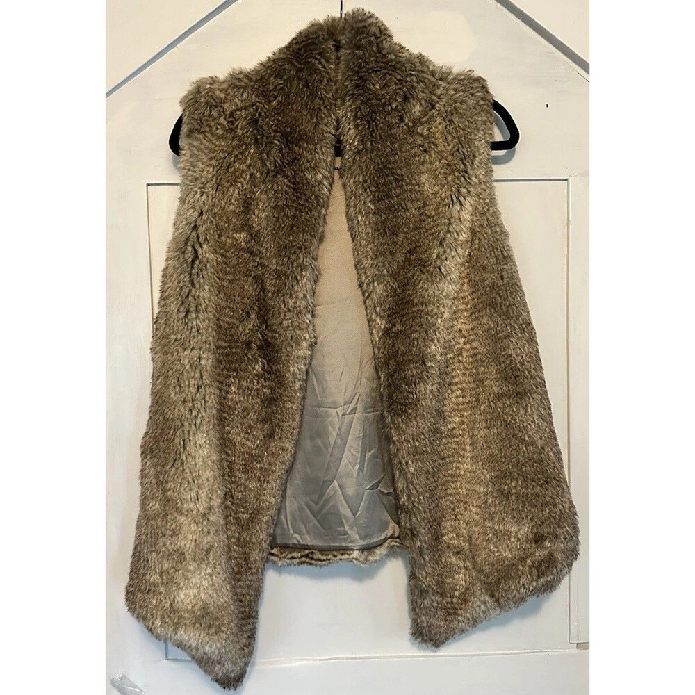 Tart Collections Faux Fur Vest Women L Brown Open Front Cozy NWT